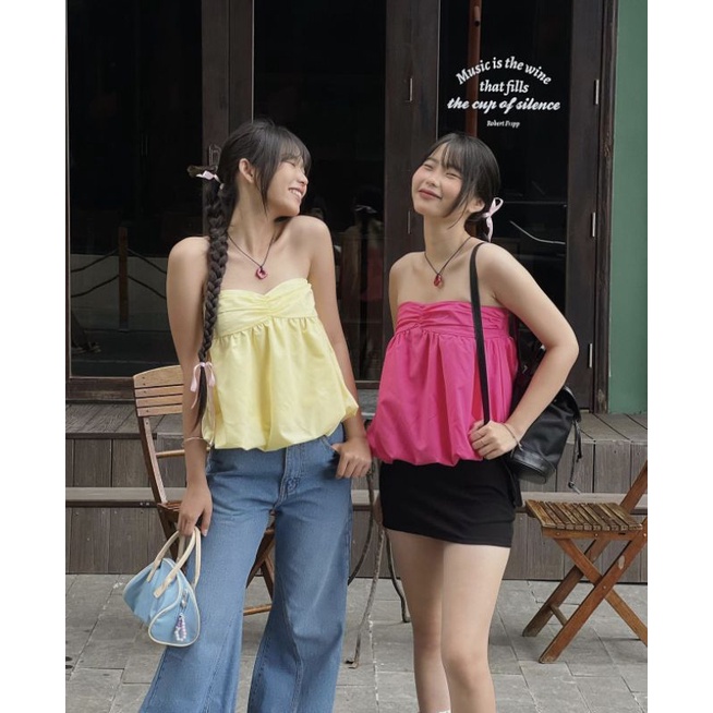 Áo cúp ngực baby doll tùng xoè hoa tulip