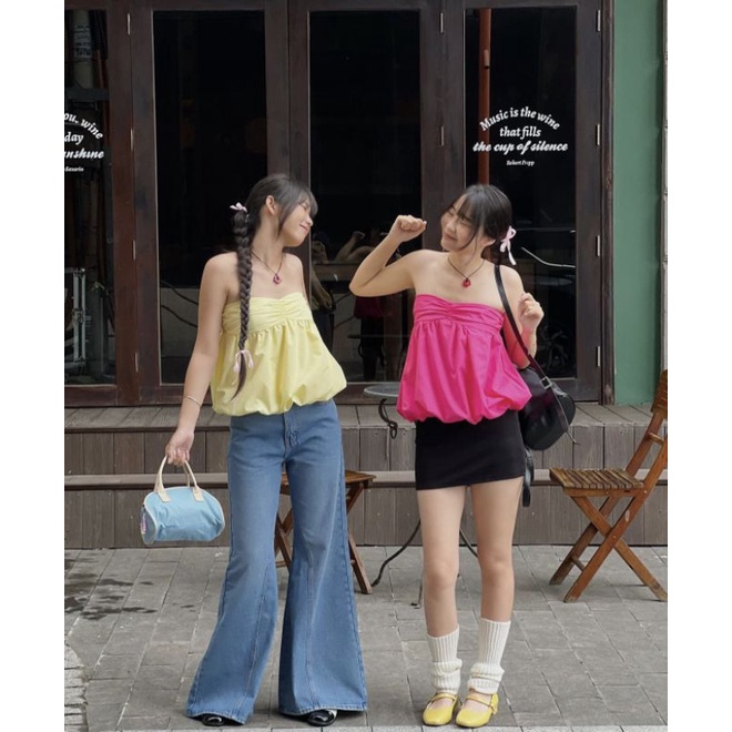 Áo cúp ngực baby doll tùng xoè hoa tulip