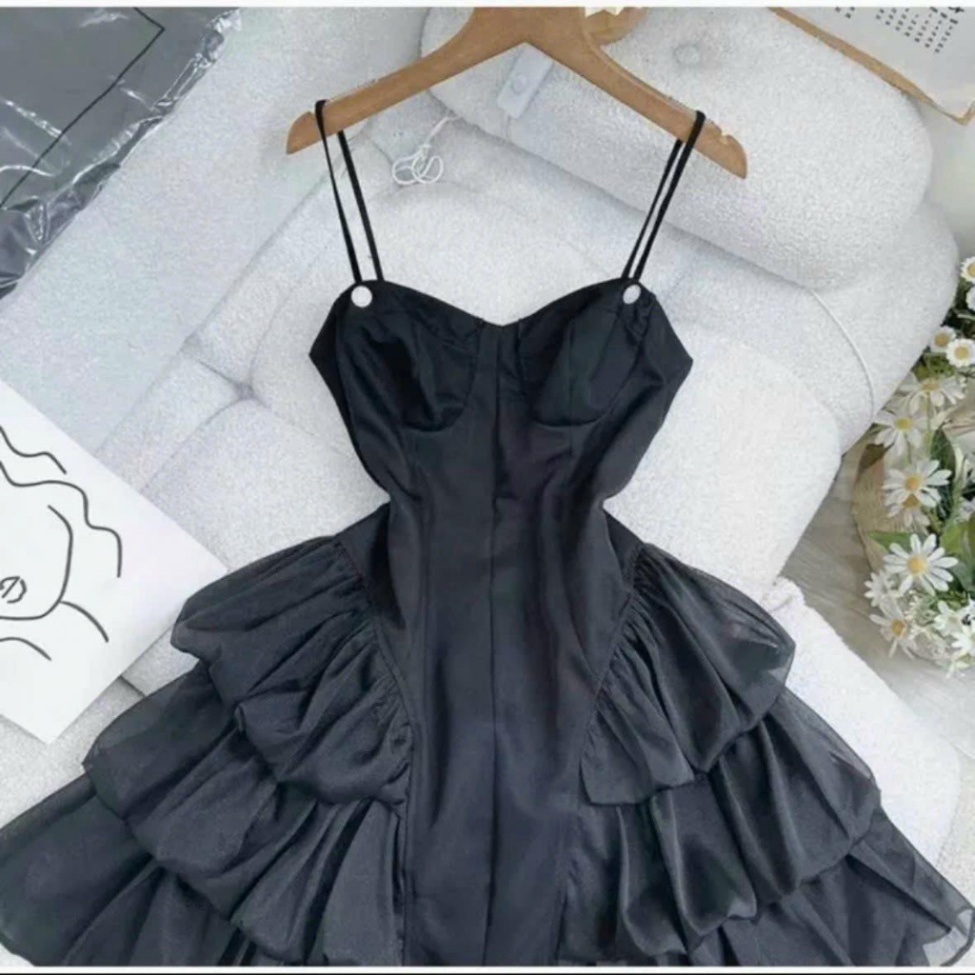 Đầm Xòe Hai Dây Phối Bèo Siêu Xinh CC521  HỎA TỐC gkt