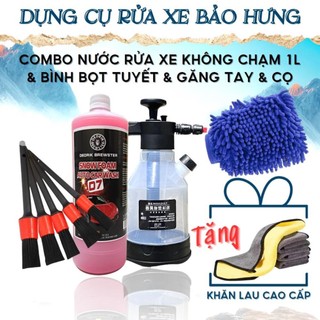 Combo 1L dung dịch rửa xe không chạm + bình bọt tuyết + khăn lau + găng tay rửa xe + bộ 5 cọ_Dedrik Brewster .