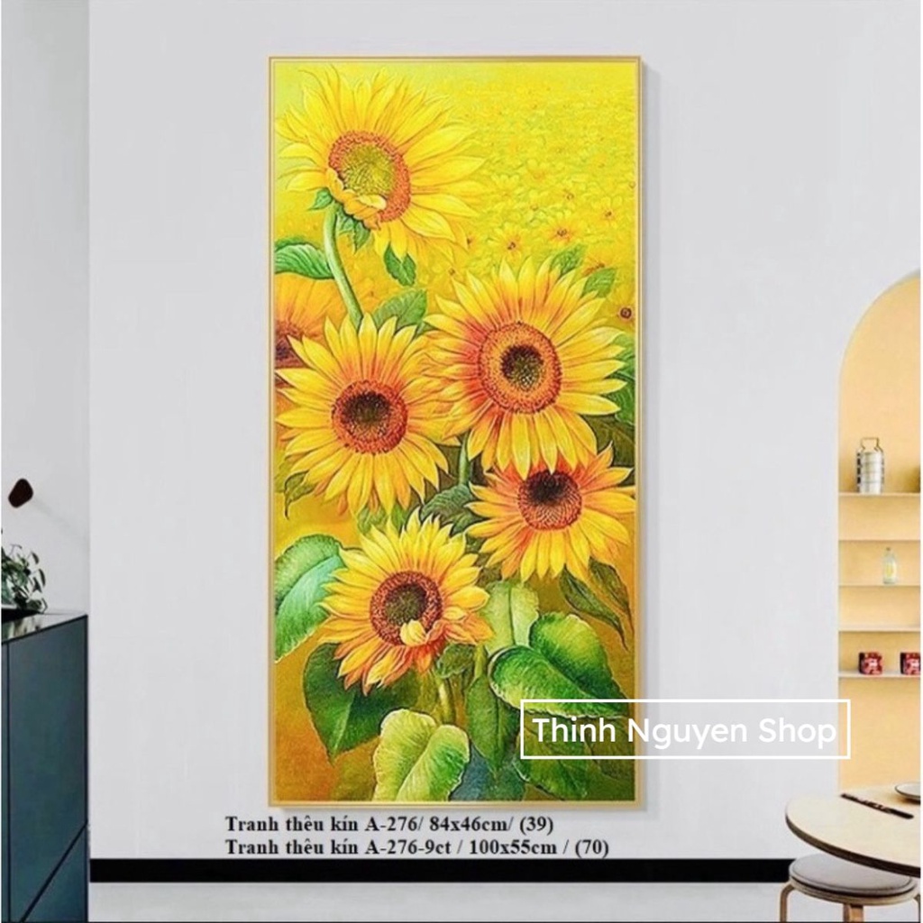 Tranh Thêu Chữ Thập Thêu Kín Hoa Hướng Dương Khổ Dọc A276(46*84cm)