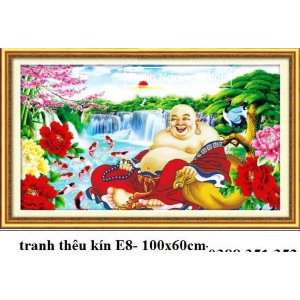 Tranh thêu chữ thập Phật di lặc cười E8(100x60cm)