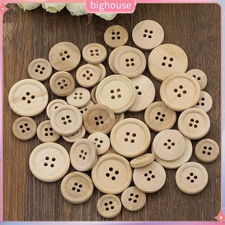 (BH) Set 50 Nút Gỗ 4 Lỗ Thiết Kế Hình Tròn Dành Cho May Vá Tiện Dụng