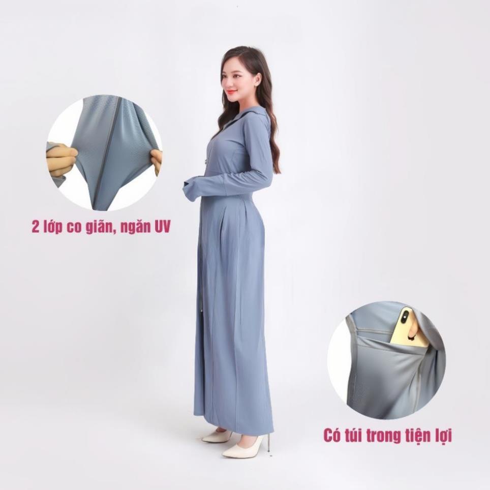 Áo chống nắng nữ toàn thân 2 lớp dáng dài, váy chống nắng áo choàng liền thân vải thông hơi làm mát cao cấp DLV.store | BigBuy360 - bigbuy360.vn