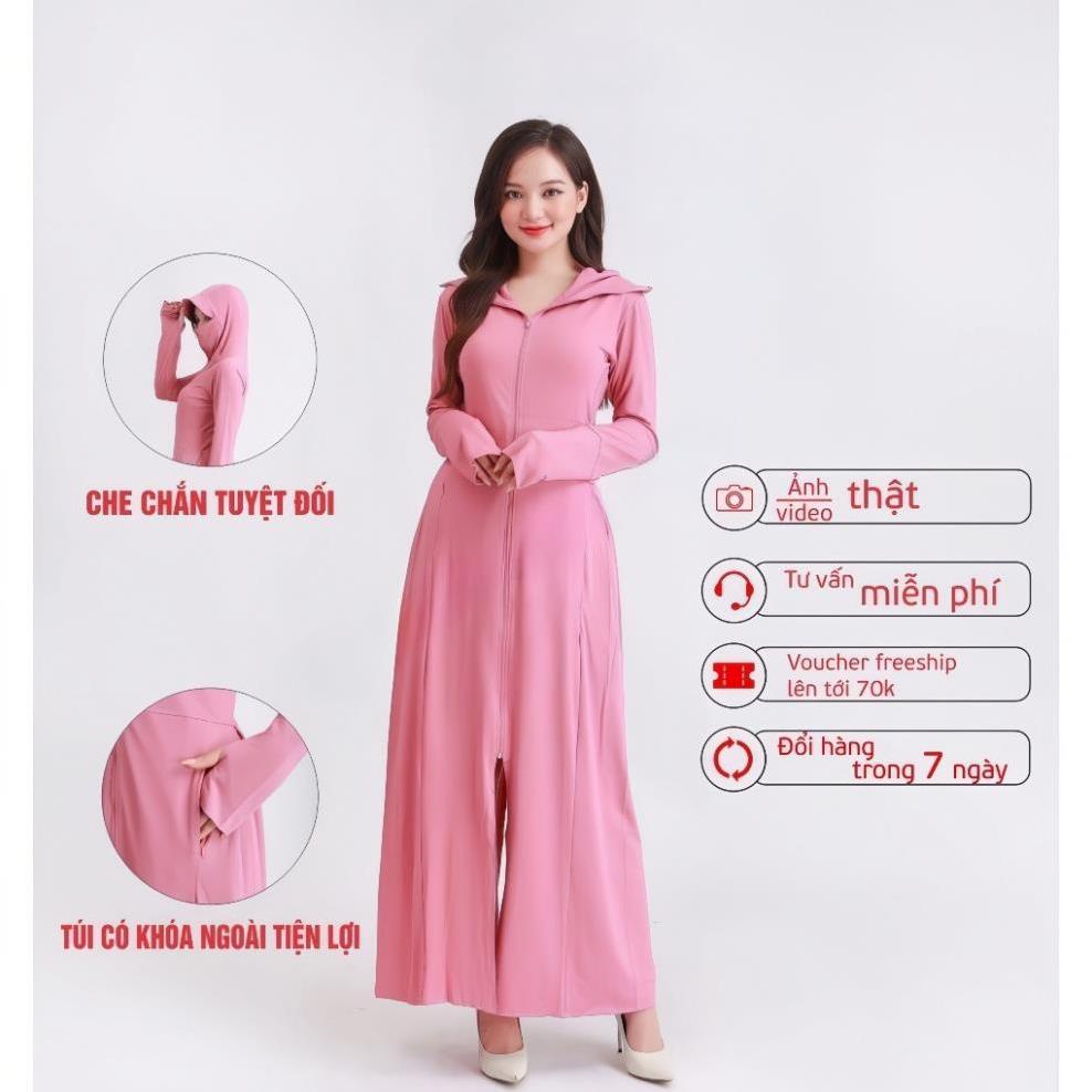 Áo chống nắng nữ toàn thân 2 lớp dáng dài, váy chống nắng áo choàng liền thân vải thông hơi làm mát cao cấp DLV.store | BigBuy360 - bigbuy360.vn