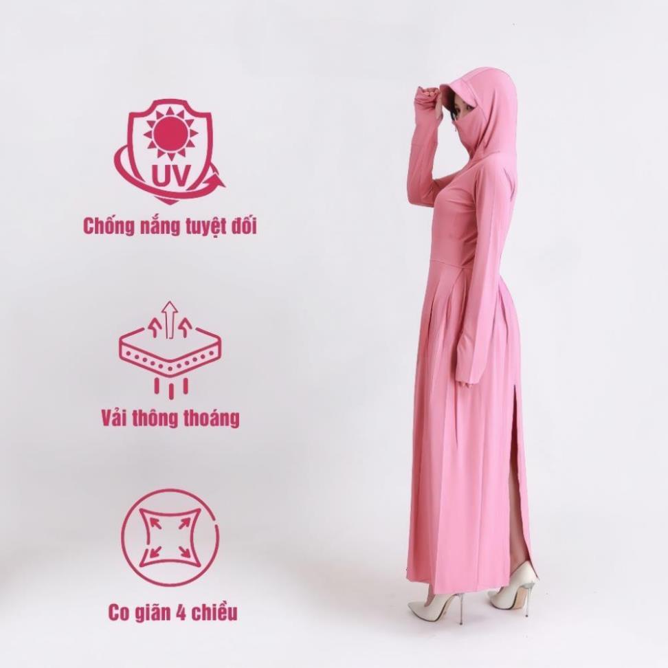 Áo chống nắng nữ toàn thân 2 lớp dáng dài, váy chống nắng áo choàng liền thân vải thông hơi làm mát cao cấp DLV.store | BigBuy360 - bigbuy360.vn