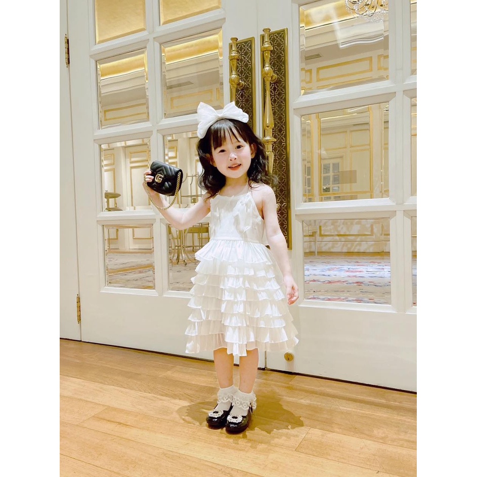 Váy dự tiệc,đi sinh nhật bé gái màu trắng Monkey kids váy công chúa xinh xắn