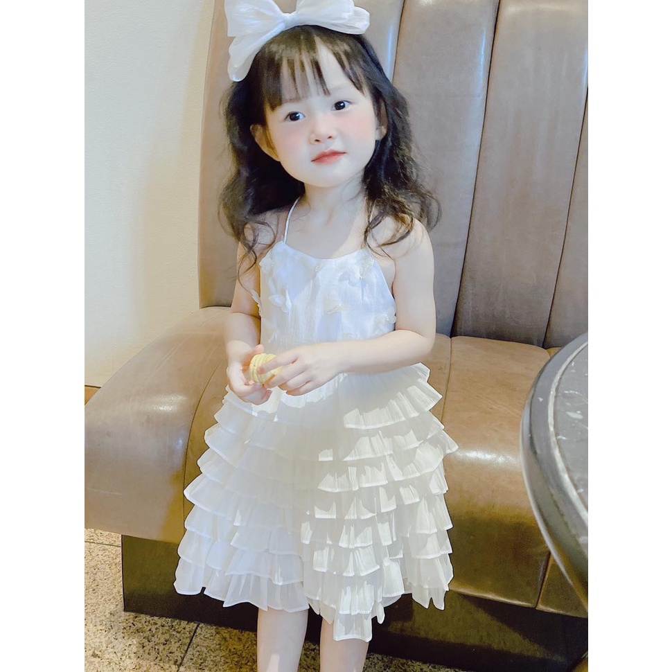 Váy dự tiệc,đi sinh nhật bé gái màu trắng Monkey kids váy công chúa xinh xắn