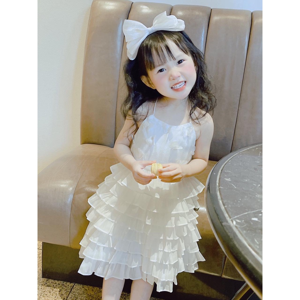 Váy dự tiệc,đi sinh nhật bé gái màu trắng Monkey kids váy công chúa xinh xắn