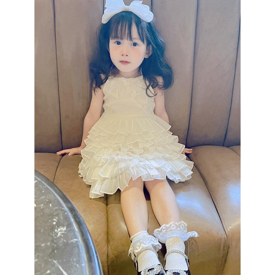 Váy dự tiệc,đi sinh nhật bé gái màu trắng Monkey kids váy công chúa xinh xắn