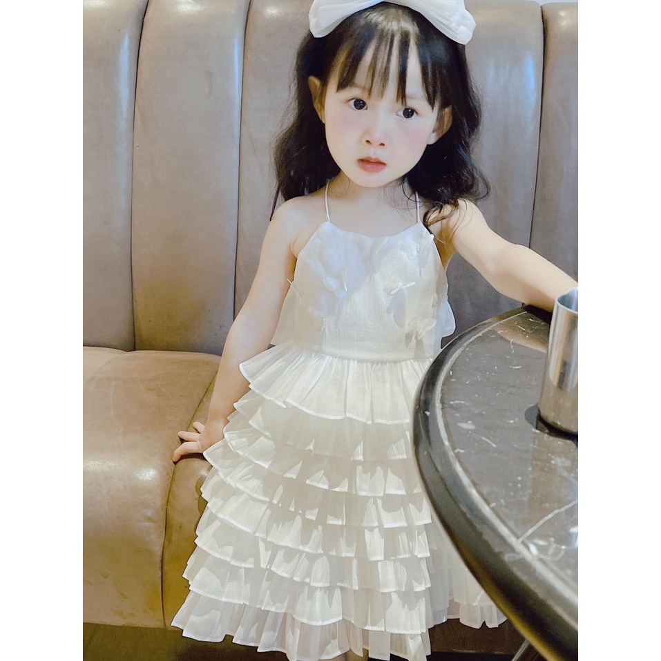 Váy dự tiệc,đi sinh nhật bé gái màu trắng Monkey kids váy công chúa xinh xắn