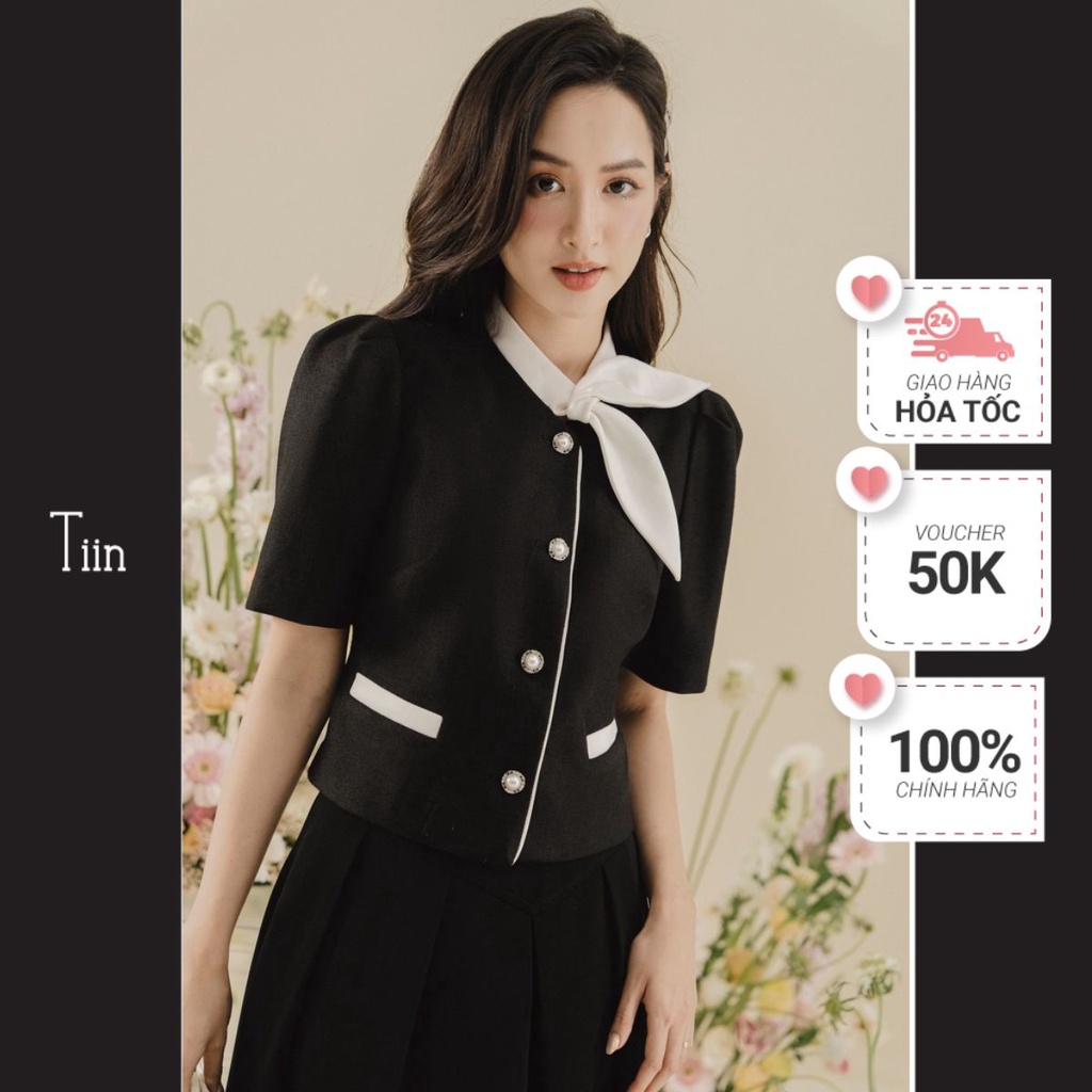 Áo cổ sam nơ cổ túi cơi TIINSTORE AHN699