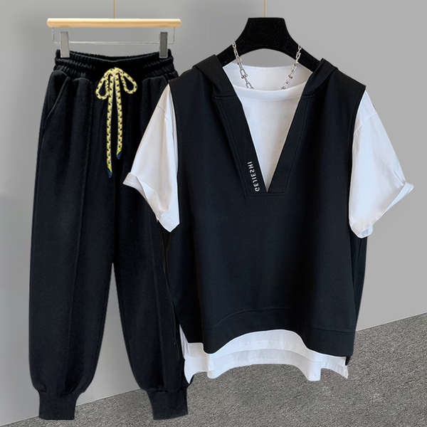 ✿ quần áo nam mùa hè ✿ bộ quần áo nam mùa hè có hàng sẵn thời trang nam ♥Set Áo Hoodie Giả Hai Lớp Phối Áo Thun Thời Trang Cá Tính Cho Nam Nữ#39; S Mùa Hè Thời Trang Hàn Quốc Dễ Phối Đồ Thêu Cho Học Sinh & Học Sinh#39Set Áo Thun Tay Ngắn Dán