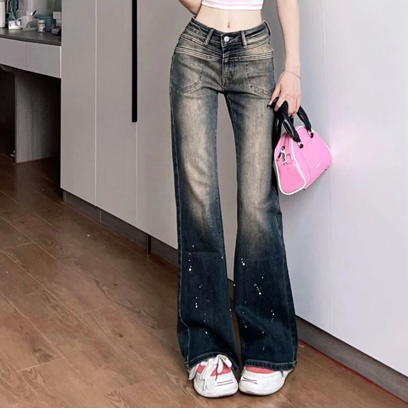 Jiashucheng Quần Jean Nữ Lưng Thấp Dáng Ôm Phong Cách Retro Mùa Hè