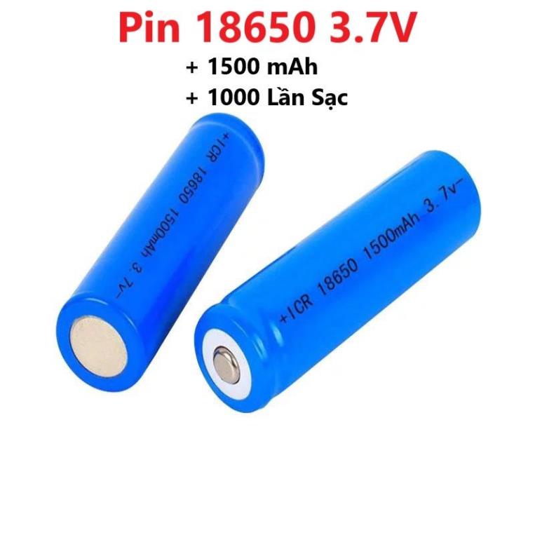 Đế 2 Pin 18650 Có Nắp và Công Tắc ON/OFF, Pin Sạc Dự Phòng 18650 3.7V 1500mAh - Tuổi Thọ 1000 Lần Sạc