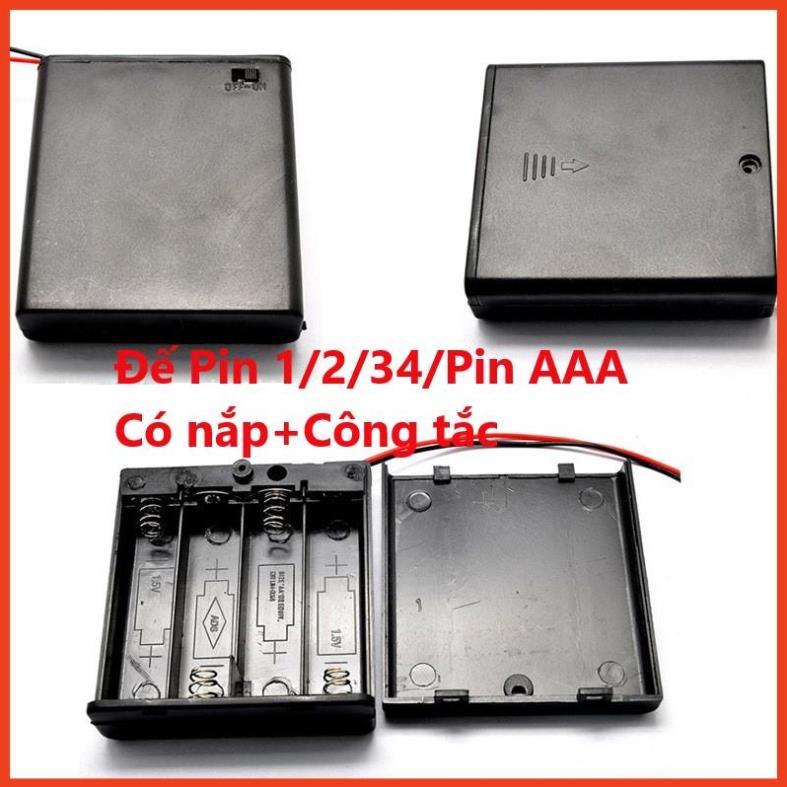 Đế pin con thỏ AAA cỡ nhỏ loại 1pin, 2 pin, 3 pin, 4 pin có nắp có công tắc ON/OFF, Pin con thỏ xịn