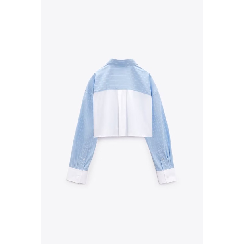 Made in Morocco - Áo Zara new summer is niche Sơ Mi Dáng Rộng Cổ Bẻ Kẻ Sọc poplin