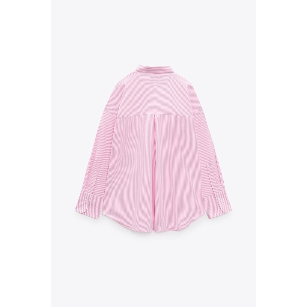 Made in Morocco - Áo Sơ Mi Zara Tay Dài Dáng Rộng Họa Tiết Kẻ Sọc hồng