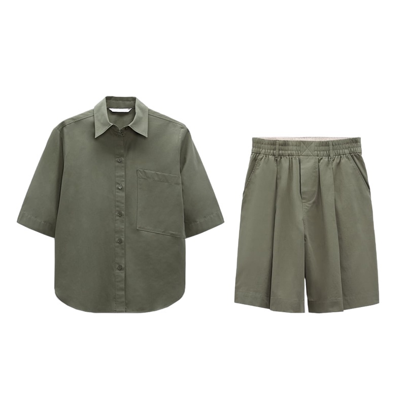 Made in Morocco - Áo Zara Sơ Mi Lụa cotton thô mát và quần cùng bộ trơn