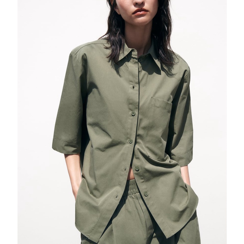 Made in Morocco - Áo Zara Sơ Mi Lụa cotton thô mát và quần cùng bộ trơn