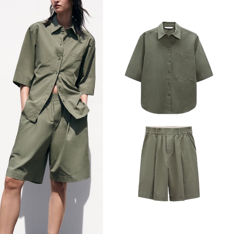 Made in Morocco - Áo Zara Sơ Mi Lụa cotton thô mát và quần cùng bộ trơn