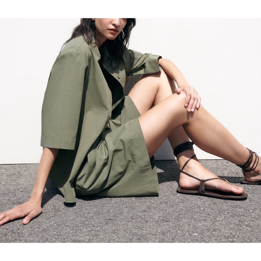 Made in Morocco - Áo Zara Sơ Mi Lụa cotton thô mát và quần cùng bộ trơn