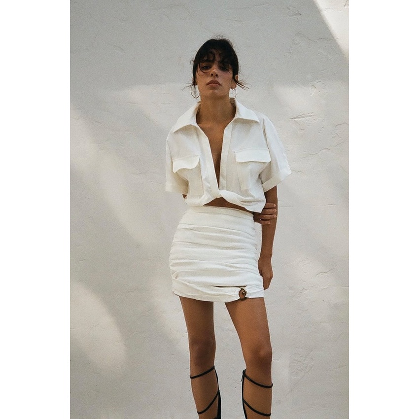 Made in Morocco - Áo Sơ Mi Zara Vải Lanh Co Giãn Thắt Nút Kiểu Pháp có nhiều màu