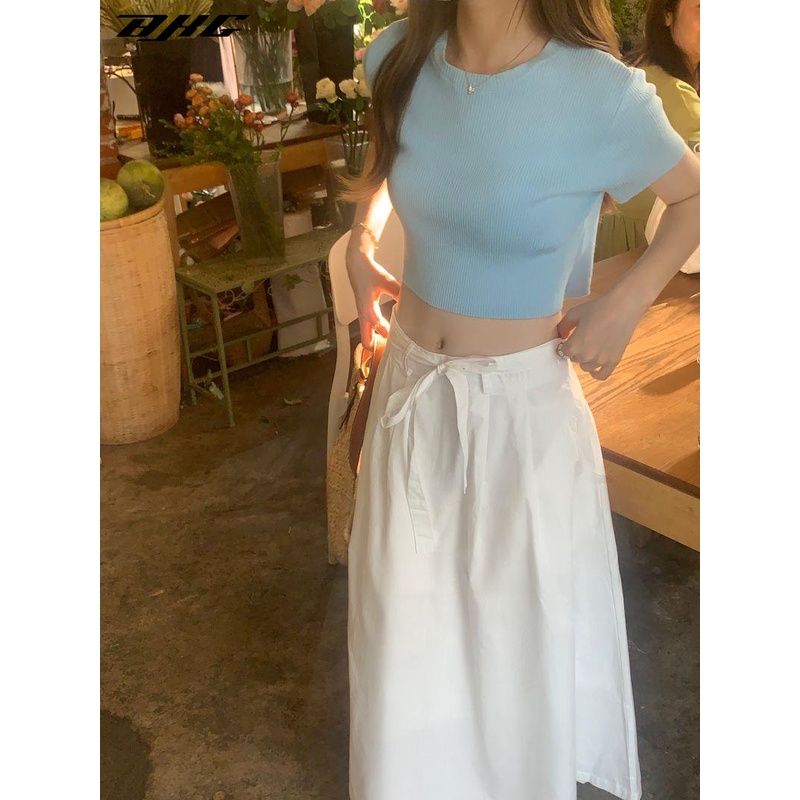 Chân Váy Chữ A Lưng Cao Họa Tiết Sọc Thời Trang Cho Nữ