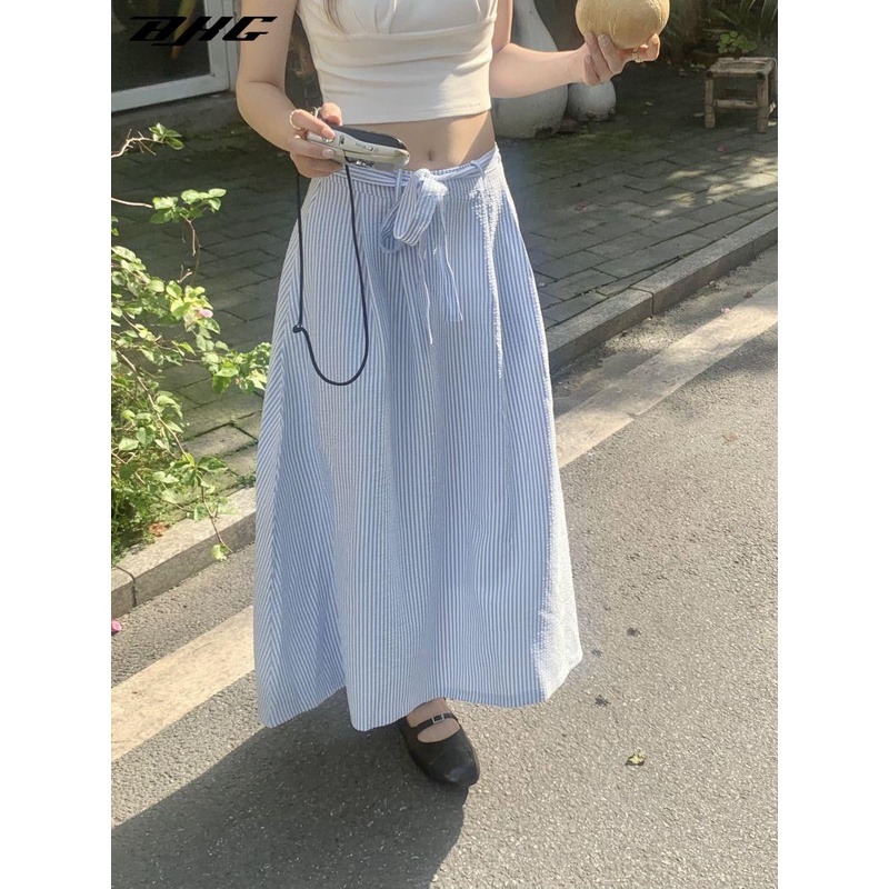 Chân Váy Chữ A Lưng Cao Họa Tiết Sọc Thời Trang Cho Nữ