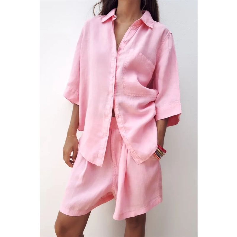 Made in Morocco - Áo Zara Sơ Mi Zara Vải Lanh Cao Cấp Dáng Rộng Phối Túi Thời Trang