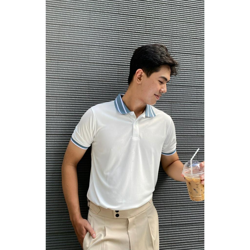 Áo polo Coolmax trắng thấm hút cao, áo thun viền cổ dáng slimfit - PL233