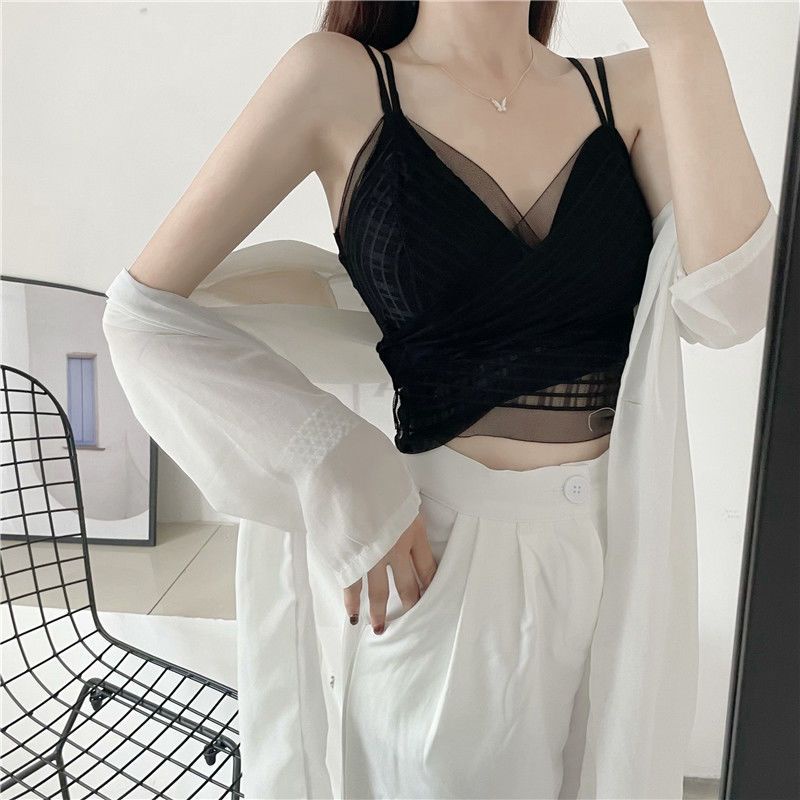 Áo Lót Ren Chéo Lưng Đẹp Mắt Có Đệm Ngực Chống Chói Mặc Bên Ngoài Cho Nữ