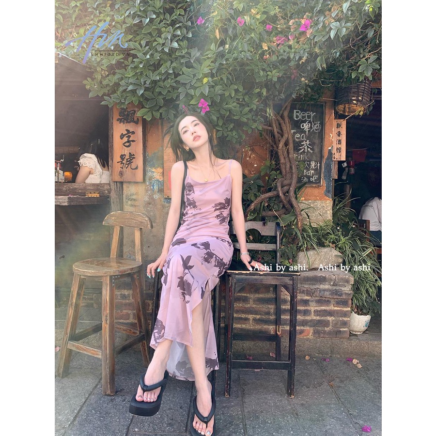 Đầm Hai Dây Mỏng Ôm Eo In Họa Tiết Bướm Phong Cách Pháp Cổ Điển Thời Trang Mùa Hè Cho Nữ