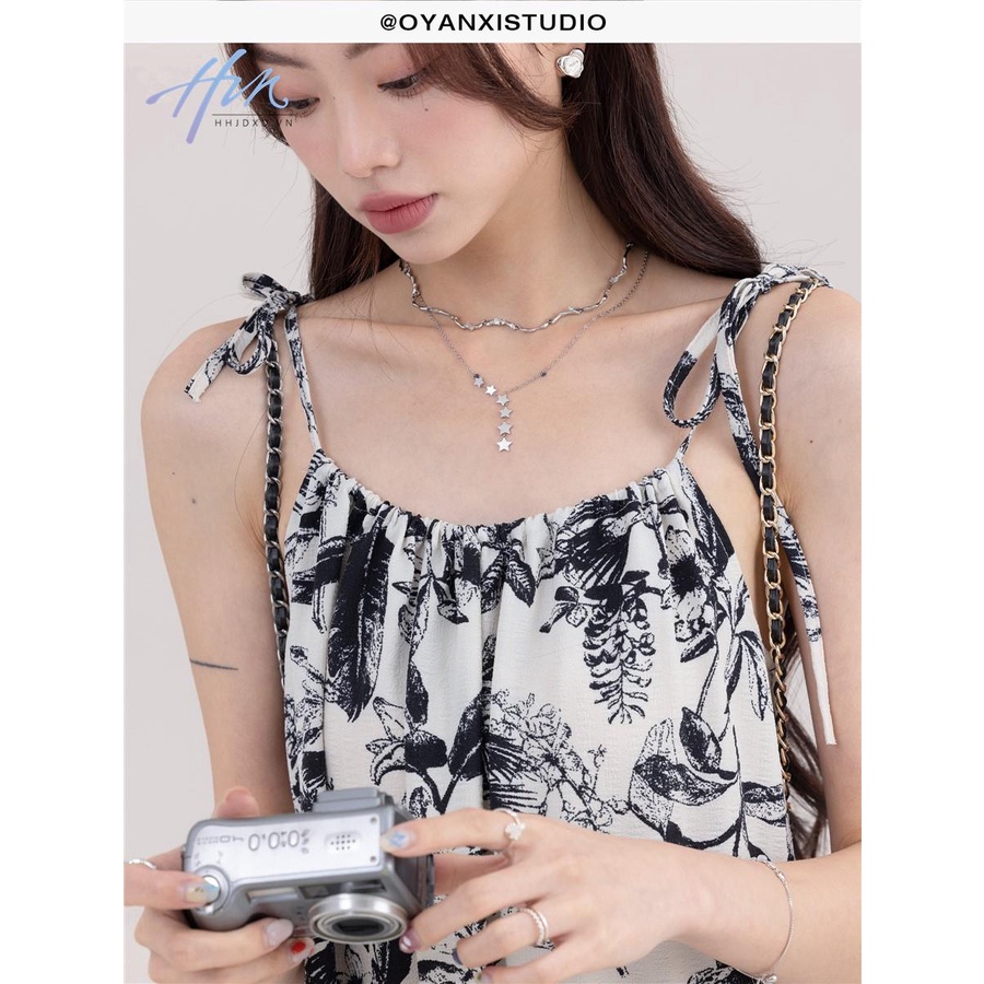 Đầm Dài Dáng Chữ A In Họa Tiết Màu Mực Quyến Rũ Thời Trang Mùa Hè Cho Nữ