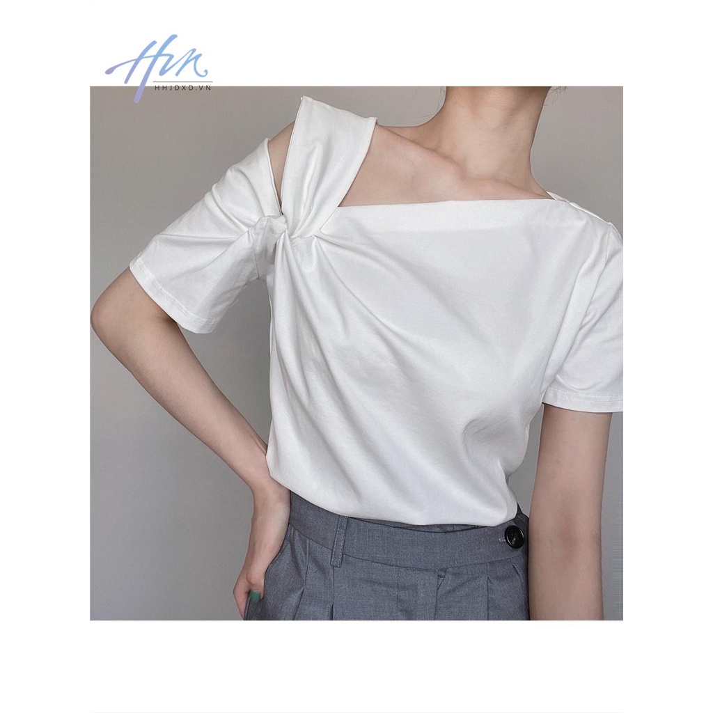 Phong Cách Mới Mùa Hè Kiểu Mới!Áo Thun Tay Ngắn Trễ Vai Dáng Ôm Thiết Kế Sang Trọng Phong Cách Pháp Thời Trang Cho Nữ