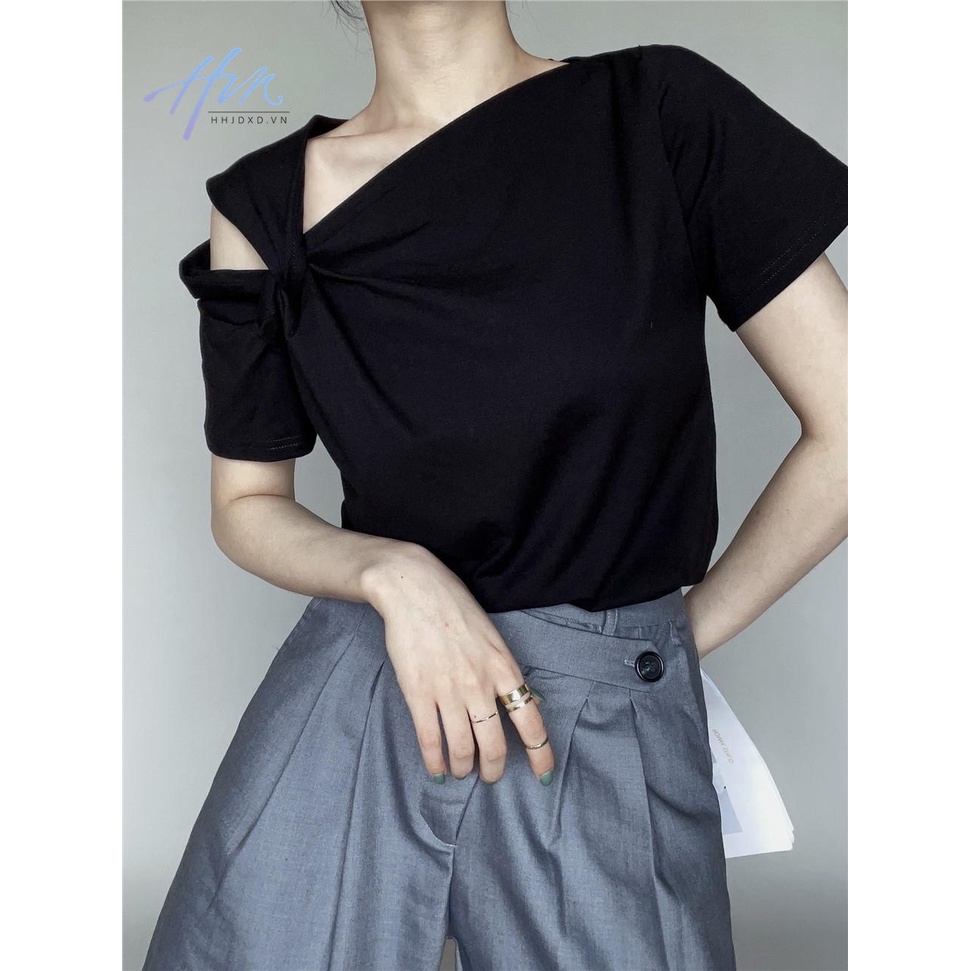 Phong Cách Mới Mùa Hè Kiểu Mới!Áo Thun Tay Ngắn Trễ Vai Dáng Ôm Thiết Kế Sang Trọng Phong Cách Pháp Thời Trang Cho Nữ