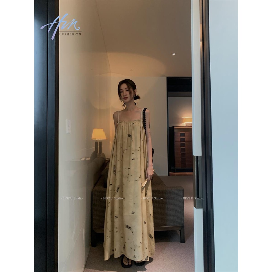 Đầm Hai Dây Dáng Dài Rộng In Họa Tiết Phong Cách Pháp Thời Trang Mùa Hè Mới Cho Nữ