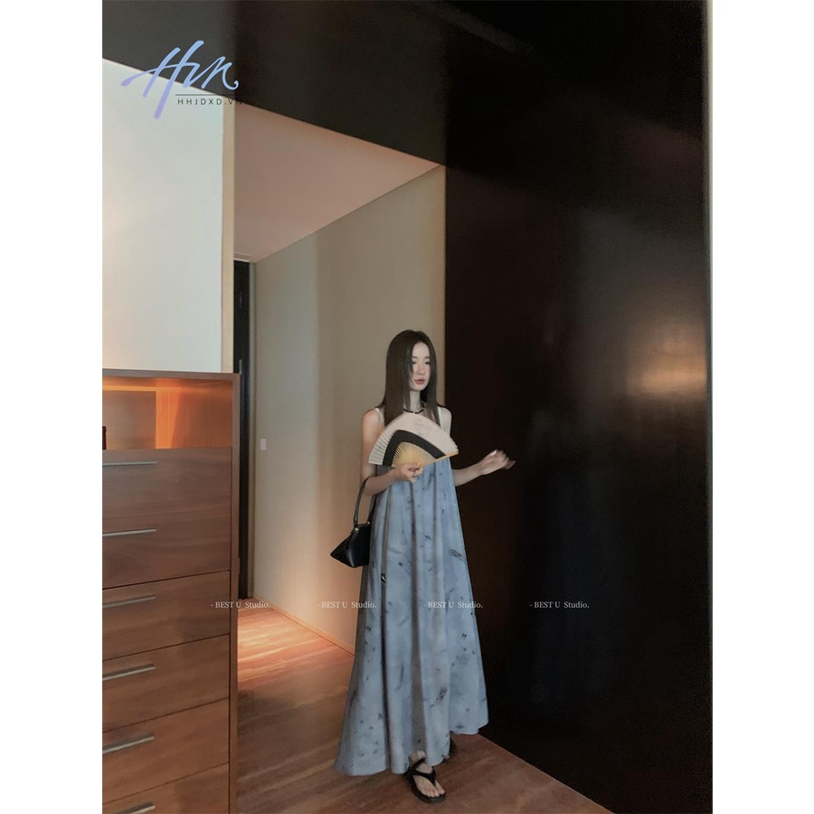 Đầm Hai Dây Dáng Dài Rộng In Họa Tiết Phong Cách Pháp Thời Trang Mùa Hè Mới Cho Nữ