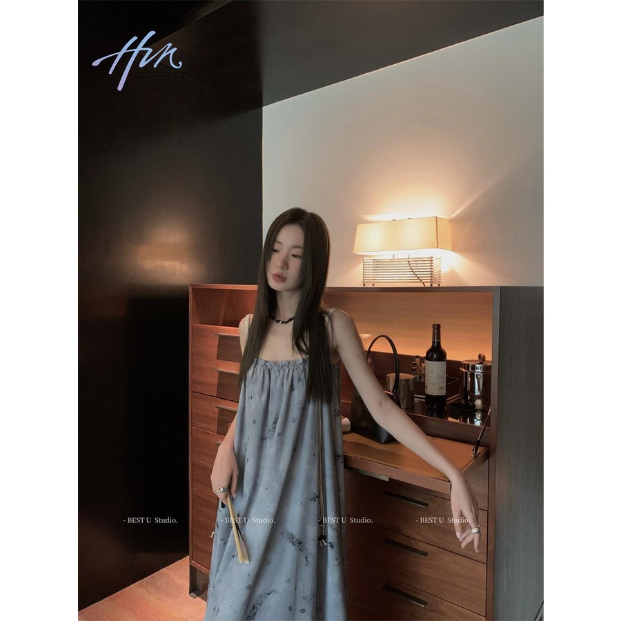 Đầm Hai Dây Dáng Dài Rộng In Họa Tiết Phong Cách Pháp Thời Trang Mùa Hè Mới Cho Nữ