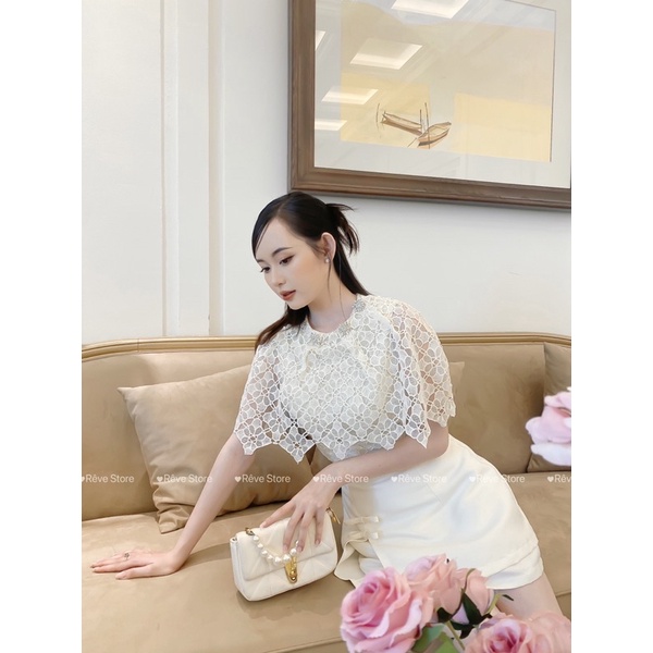 Áo ren cổ choàng cài đá cao cấp