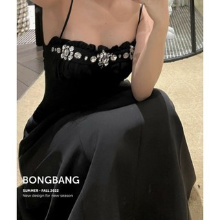 Đầm midi 2 dây kết đá dáng xoè