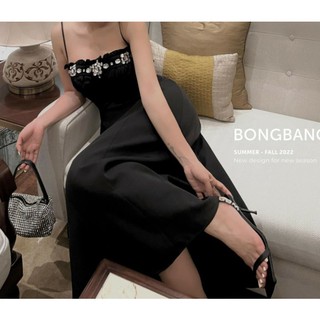 Đầm midi 2 dây kết đá dáng xoè