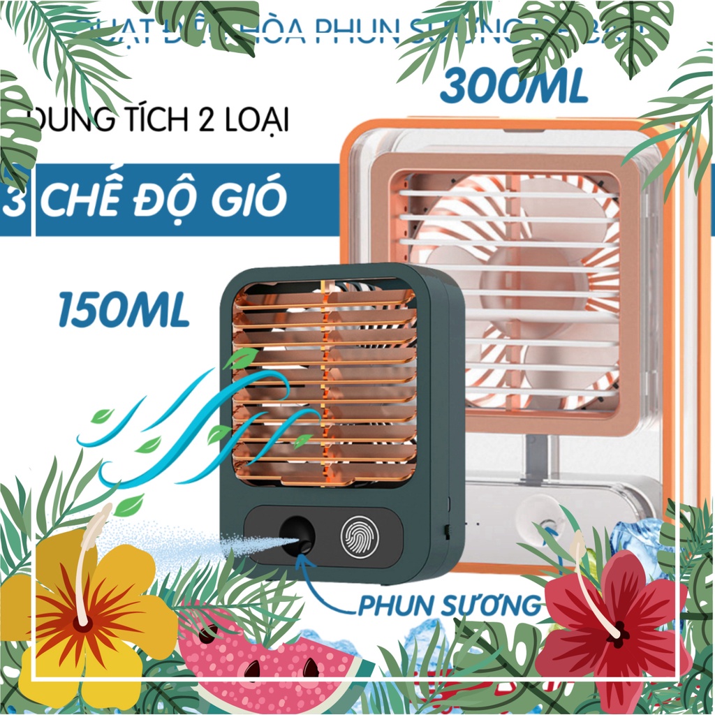 Quạt Điều Hòa Mini Để Bàn Trong Suốt Phun Sương Tạo Độ Ẩm Dung Tích Chứa Nước 300ML, Sử Dụng Cổng Sạc USB Tiện Dụng hàng
