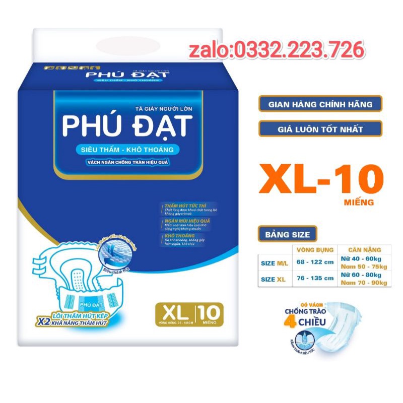 Bỉm dán phú đạt size XL 65-100kg có vách   siêu mềm mại ,siêu thấm hút