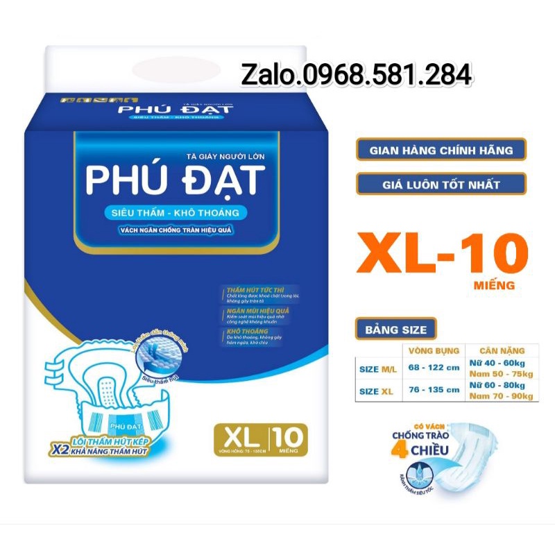 Tã bỉm dán phú đạt Size XL từ 65 -100kg có vách chống chào  siêu thấm hút