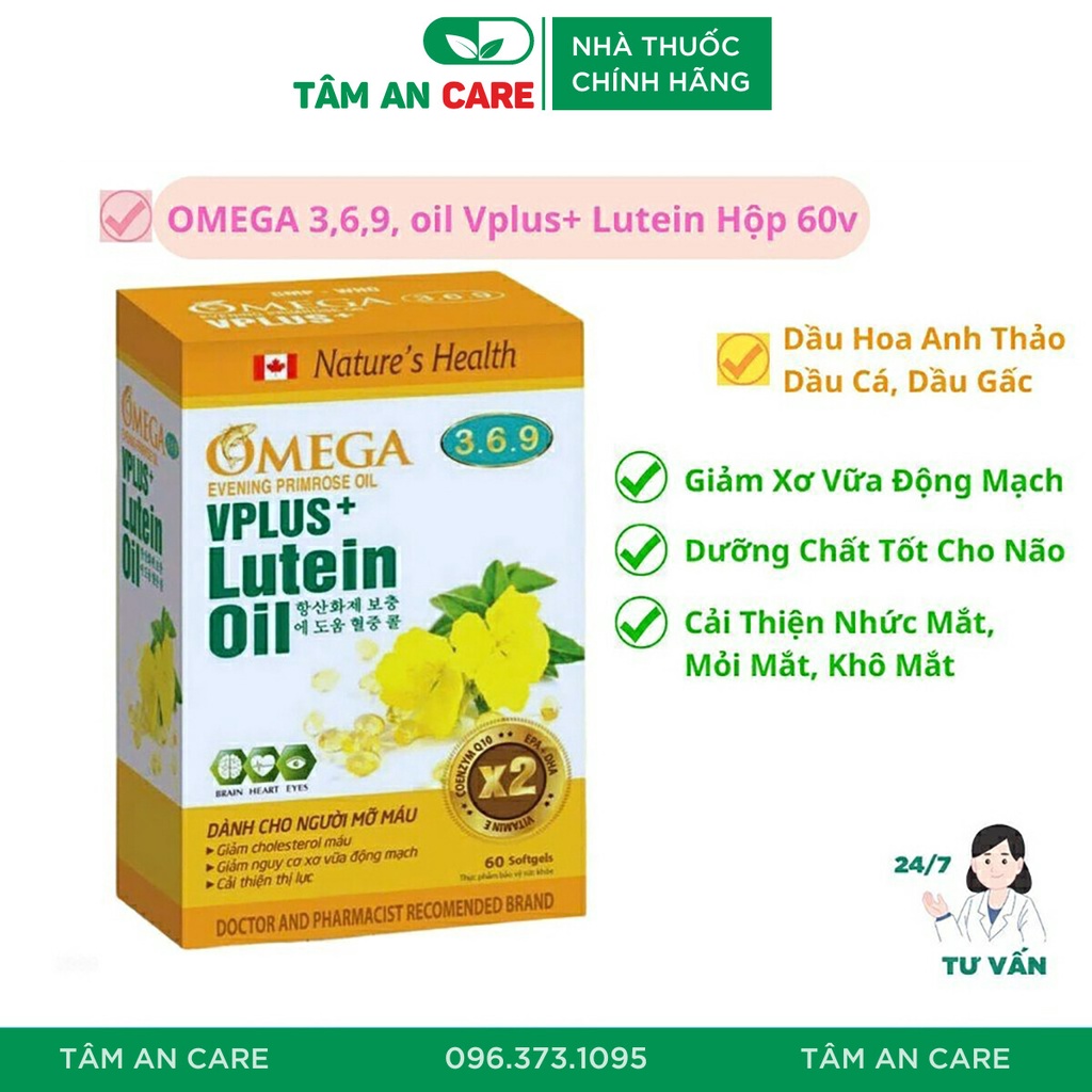 Viên Uống Omega 369 Vplus Lutein Oil Dành Cho Người Mỡ Máu, Tăng Thị Lực, Bổ Não, Bổ Mắt – Tâm An Care