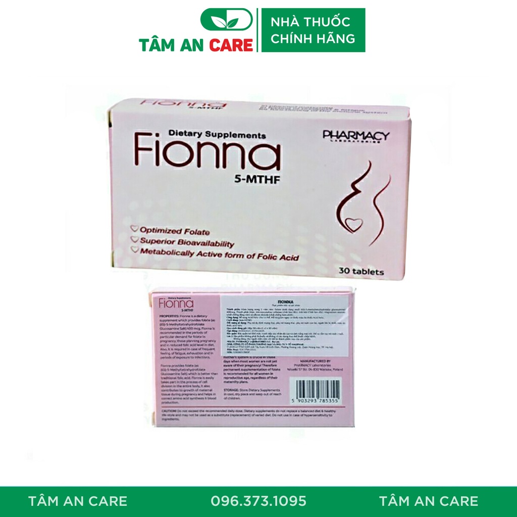 5 MTHF Fionna, Bổ Sung Acid Folic, Tạo Máu, Tăng Sức Đề Kháng Cho Mẹ Bầu, Phụ Nữ Cho Con Bú, Hộp 30v - Tâm An Care