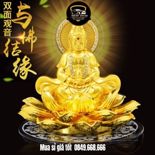 Tượng phật bà quan âm ngồi thiền 2 mặt chất liệu gang cao cấp tặng kèm miếng lót hoa văn - Khải Huy Scar