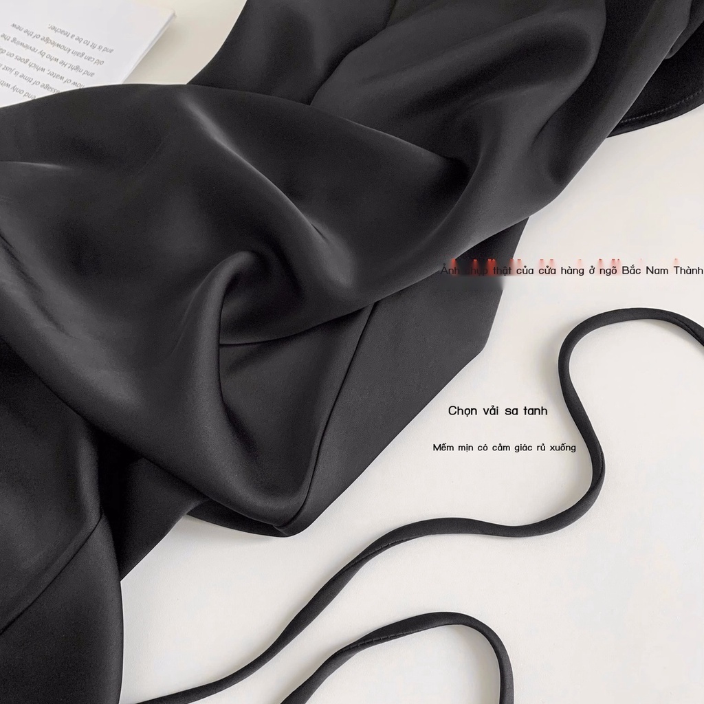 Đầm Hai Dây Ôm Dáng Xẻ Tà Cao Vừa Vặn Màu Đen Phong Cách Pháp Thời Trang Mùa Hè Cho Nữ