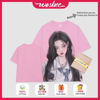 Áo thun local brand WOSHEE áo phông rộng vải dày 100% cotton 2 chiều in hình cô gái năng động áo thun cotton CG002